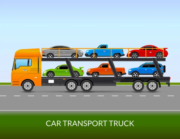 Ilustración de camiones de transporte de coches — Vector de stock