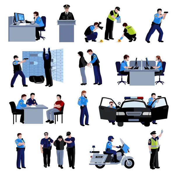 Gente policía iconos de color plano — Vector de stock