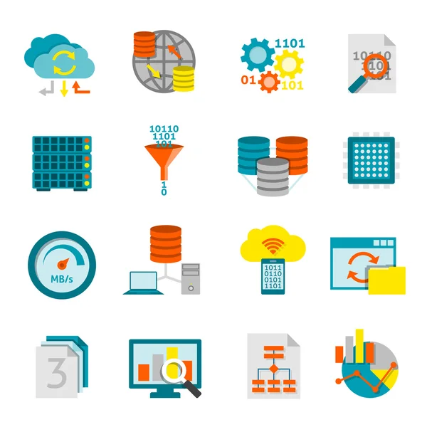 Análisis de bases de datos Set de iconos planos — Vector de stock