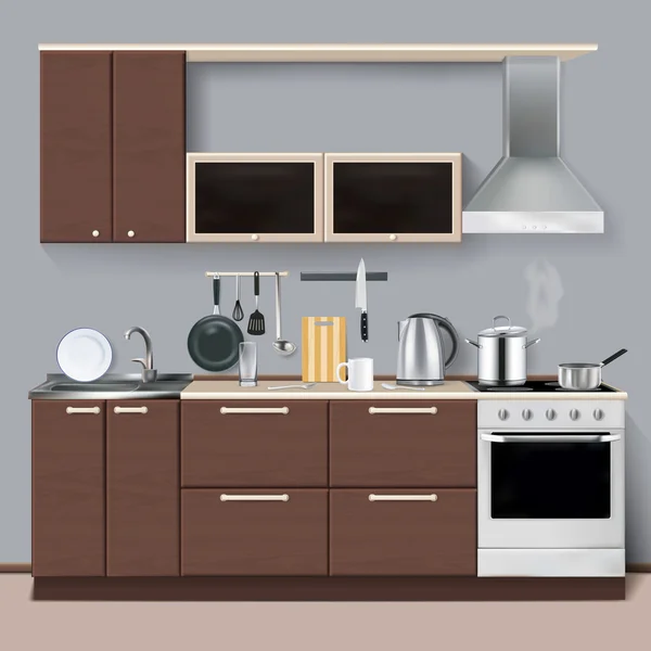 Interior de cocina realista — Vector de stock