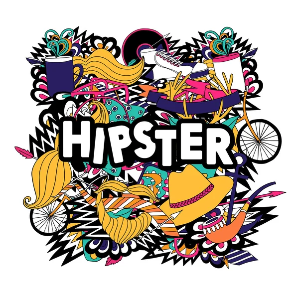 Hipster 라이프 스타일 기호 구성 평면 포스터 — 스톡 벡터