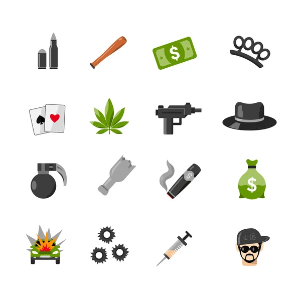 Plochý izolované Gangster ikony — Stockový vektor