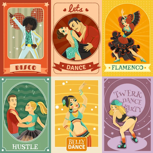 Cartel de composición de iconos planos de danza vintage — Vector de stock