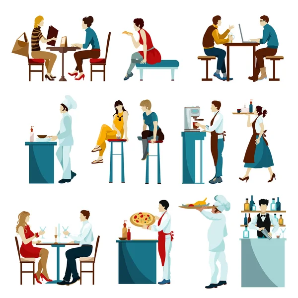 Restaurant bezoekers platte Icons Set — Stockvector
