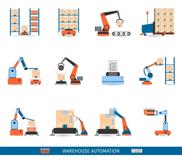 Conjunto de iconos de robots de almacén — Vector de stock