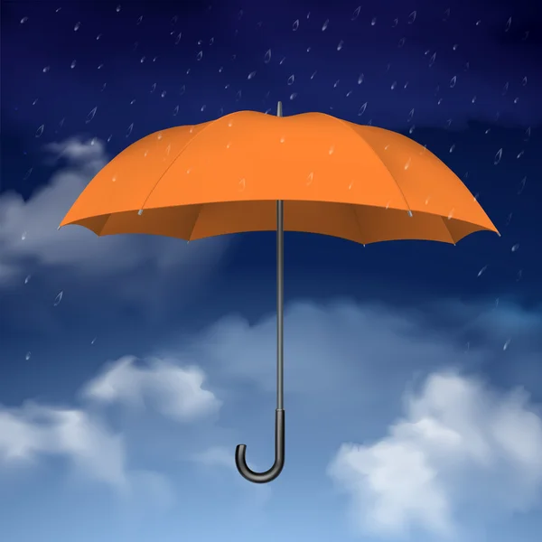 Orange Umbrella on sky with clouds background — Stock Vector