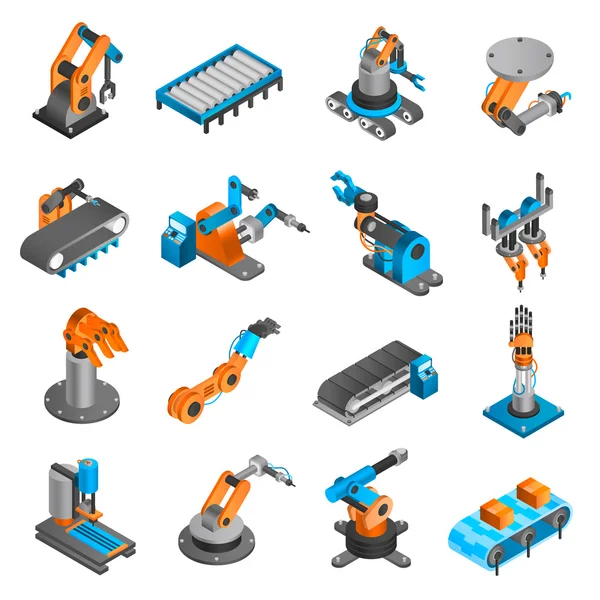 Przemysłowe robota izometryczne ikony — Wektor stockowy