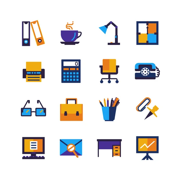 Color Office Isolated Icons Set — Stock Vector
