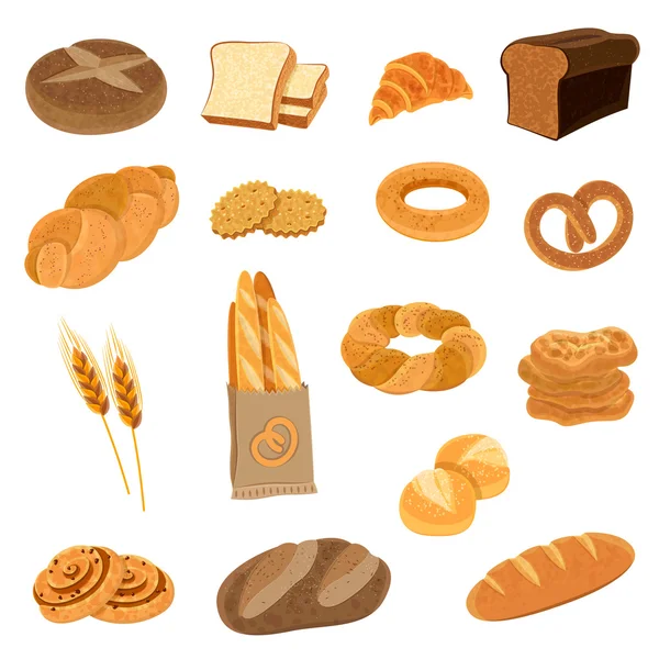 Fresh Bread Flat Icons Set — Stock Vector