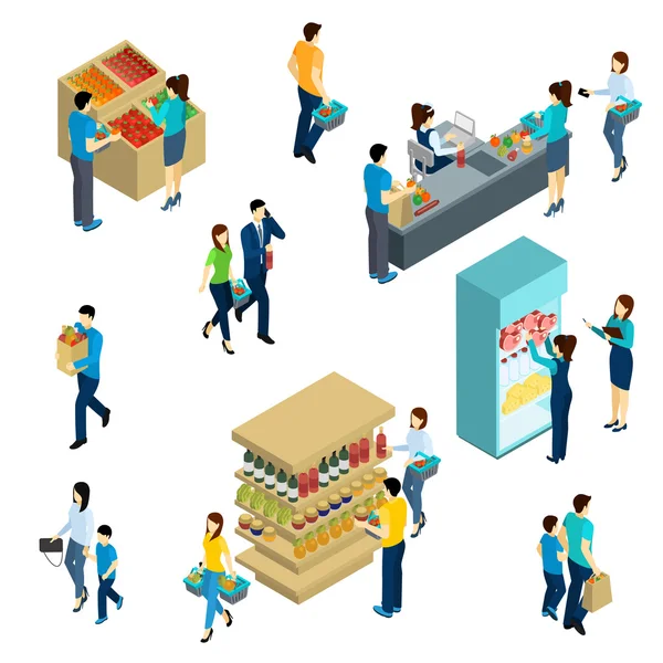 Compras de gente isométrica — Vector de stock