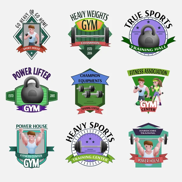 Heavy Weights Fitness Emblems Set — Stock Vector