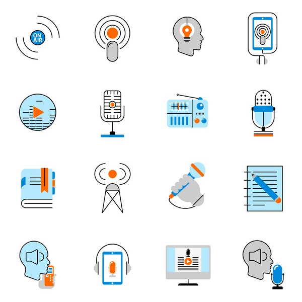 Podcast icons flat line set — Stock Vector