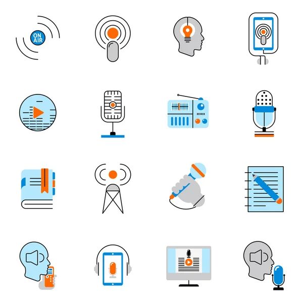 Podcast icons flat line set — Stockvector