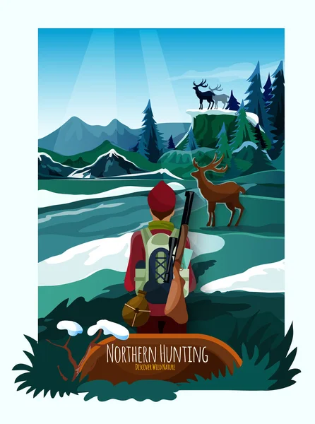 Paysage du Nord Nature Affiche de chasse Imprimer — Image vectorielle