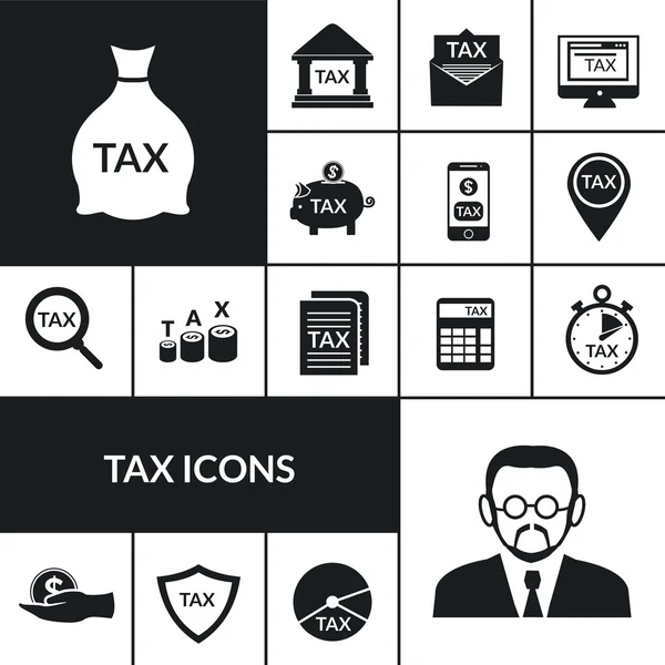 Tax Symbols  Black Icons Composition Banner — 图库矢量图片