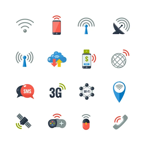 Wireless Technology Flat Icons Set — Stock Vector