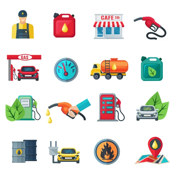 Conjunto de iconos de color de gasolinera — Vector de stock