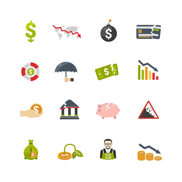 Finantial Crisis Flat Icons Set — Stock Vector