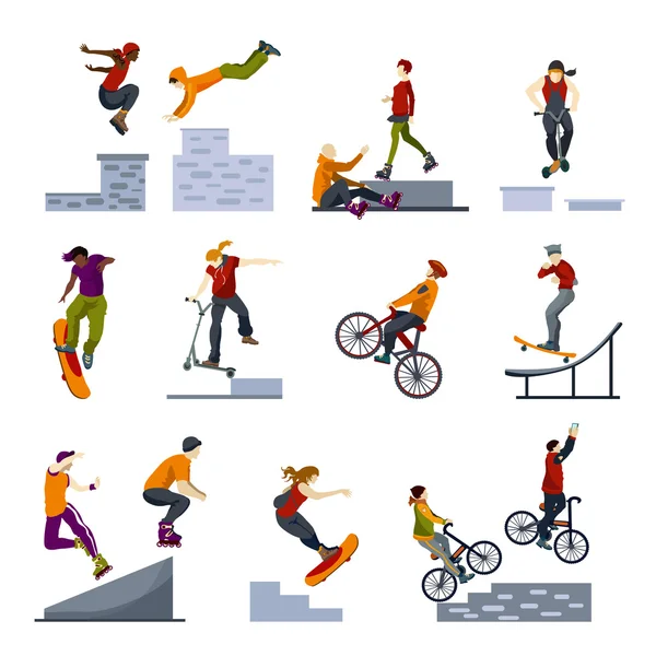 Extreme City Sports Flat Icons Set — Stock Vector