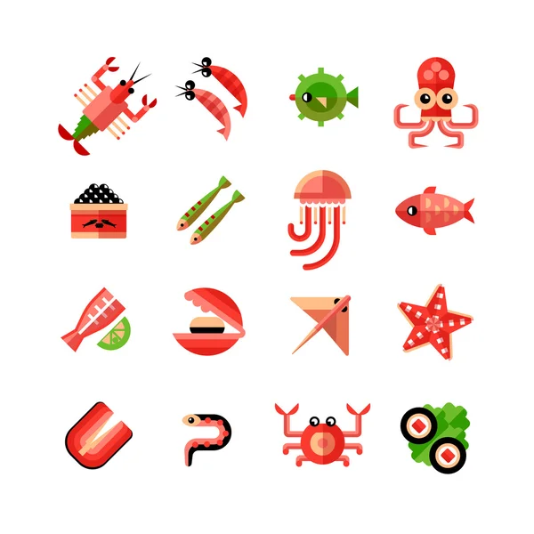 Seafood Isolated Icon Set — Stok Vektör