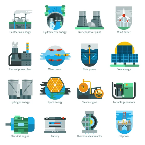 Energy Production Icons — Stock Vector