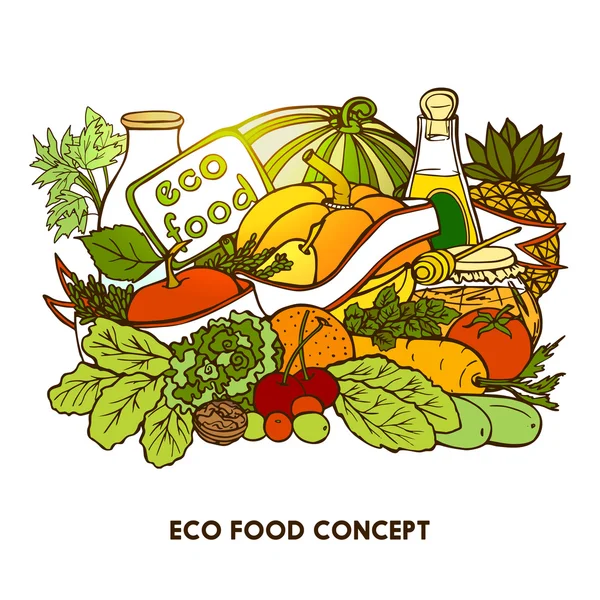 Hand Drawn Eco Food Concept — Stok Vektör