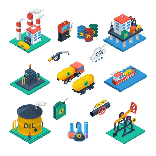 Conjunto de iconos isométricos de la industria petrolera — Vector de stock