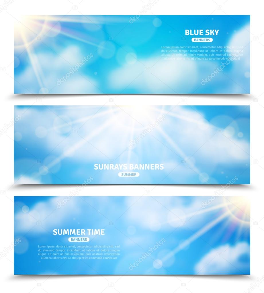 Sun through clouds sky banners set