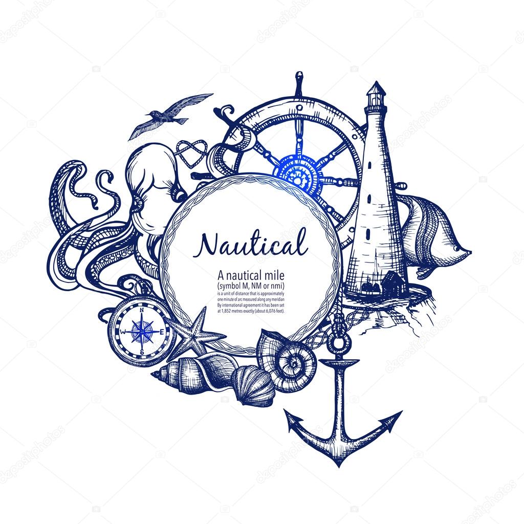 Nautical marine composition icon doodle