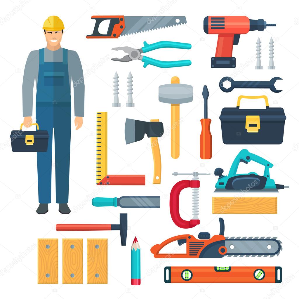 Carpentry Flat Color Icons Set