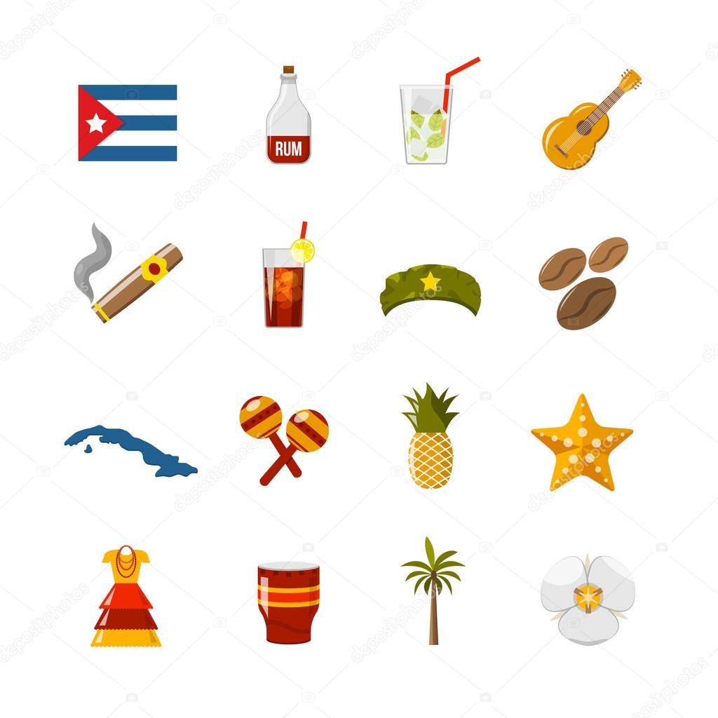 Flat Color Isolated Cuba Icons