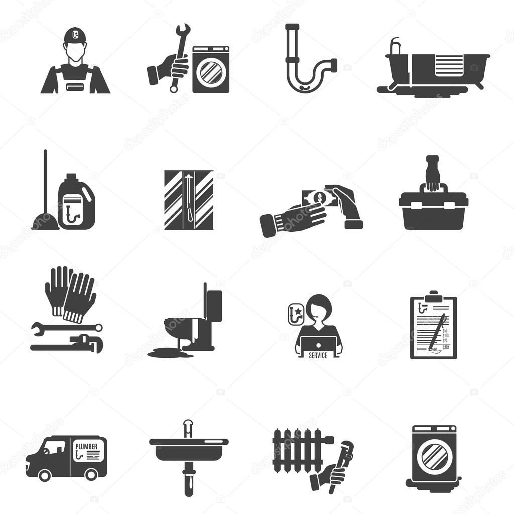 Plumber service black icons collection