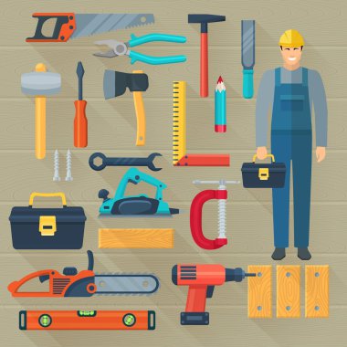 Flat Color Shadow Woodwork Icons Set