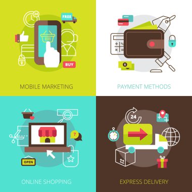 Online shopping concept 4 flat icons