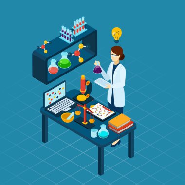 Scientist At Work Profession Isometric Banner