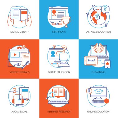 Icons Set On Theme Online Education