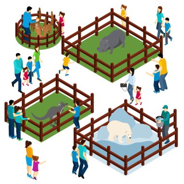 Zoo Outdoor Enclosures Visitors Isometric Banner