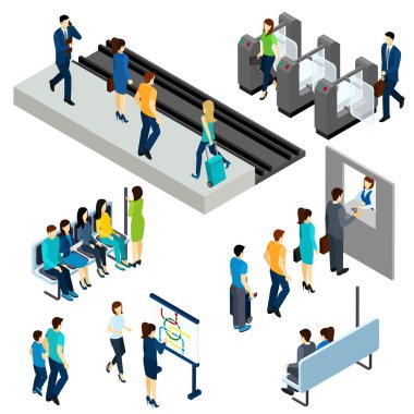 Metro metro istasyonu izometrik kompozisyon afiş