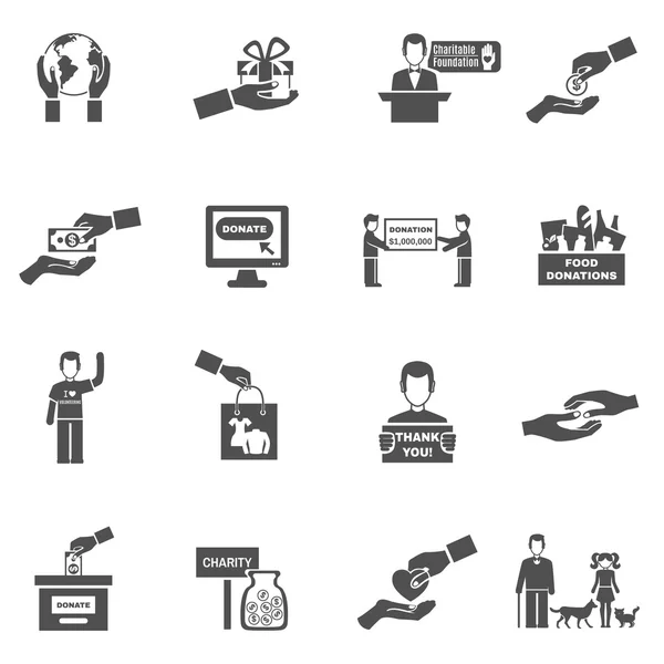 Charity Black White Icons Set — Stock vektor