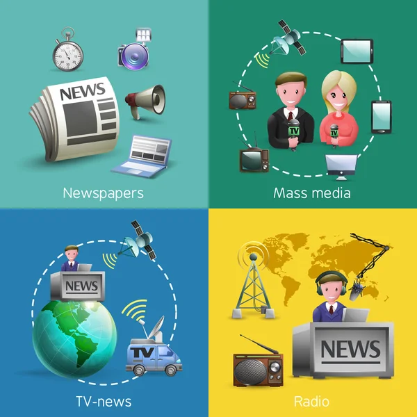 Mass Media 2x2 Images Set — Stock vektor