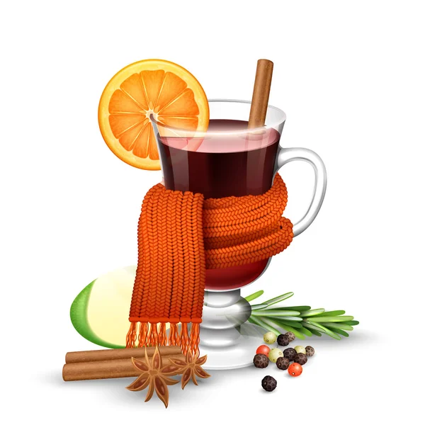 Mulled wine and scarf — Stock Vector