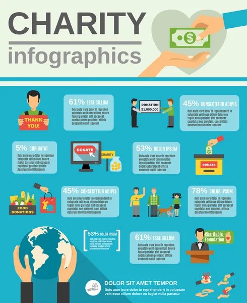 Conjunto infográfico caridade — Vetor de Stock