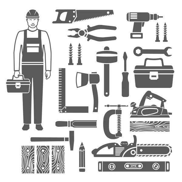 Carpentry Tools Black Silhouettes Icons Set — Stock Vector