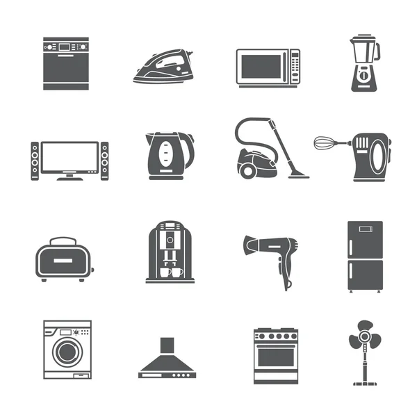 Conjunto de iconos de electrodomésticos negros — Vector de stock