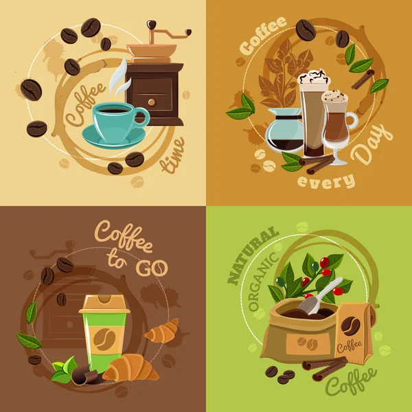 Coffee Concept 4 Flat Icons Square — Stock Vector