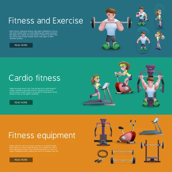 Conjunto de tres Banners Fitness — Vector de stock