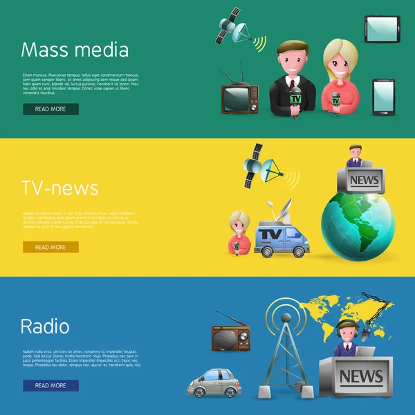 Conjunto de Bunners horizontales de medios de comunicación masiva — Vector de stock