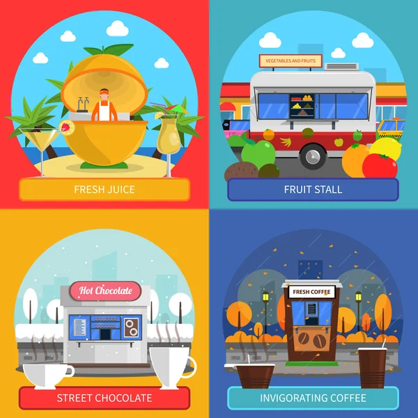 Street Food Concept Icone Set — Vettoriale Stock