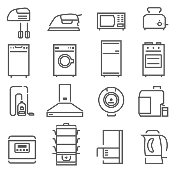 House Appliances Black White Icons Set — Wektor stockowy