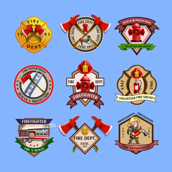 Firefighters Emblems Labels Collection — Stock Vector